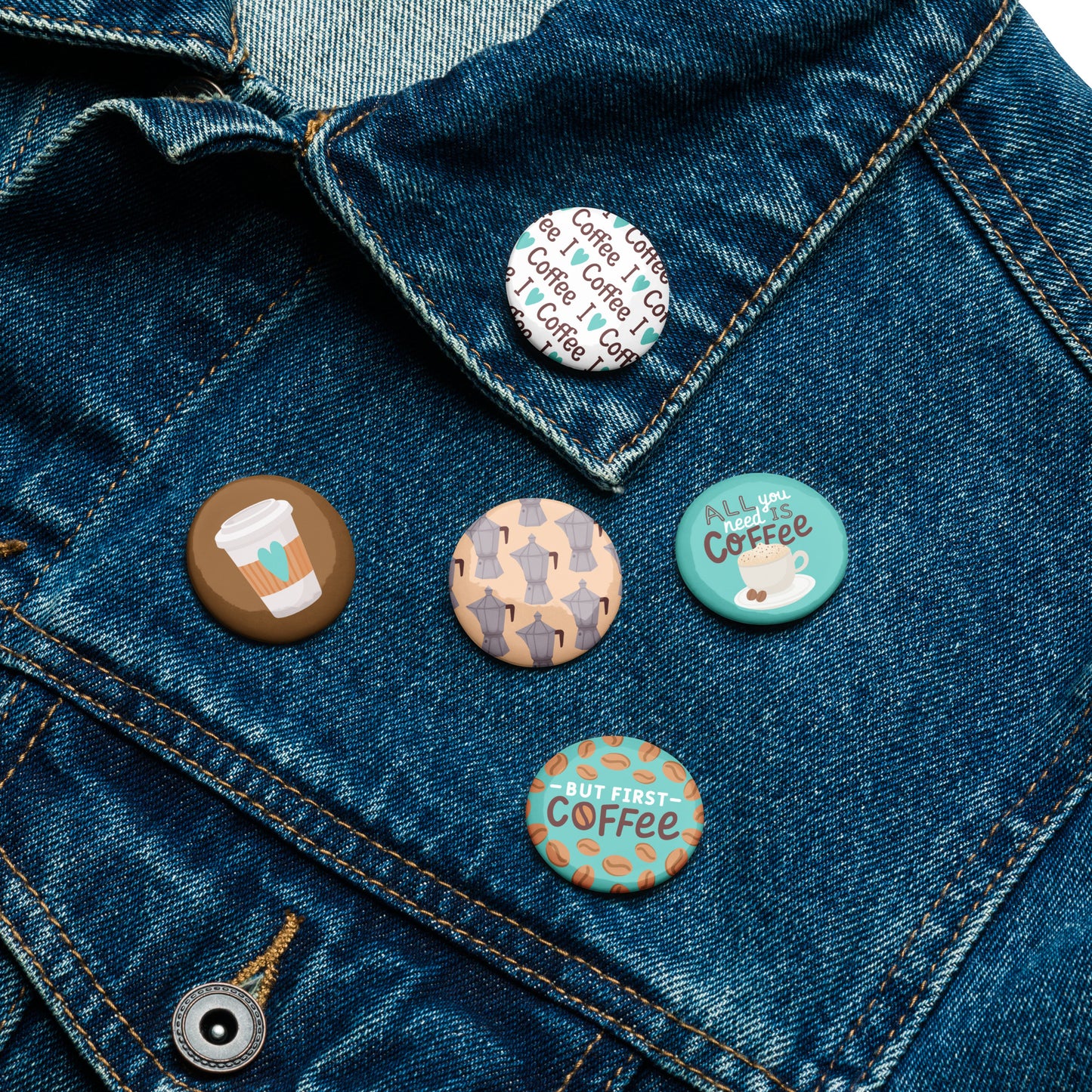 Set of coffee pin buttons