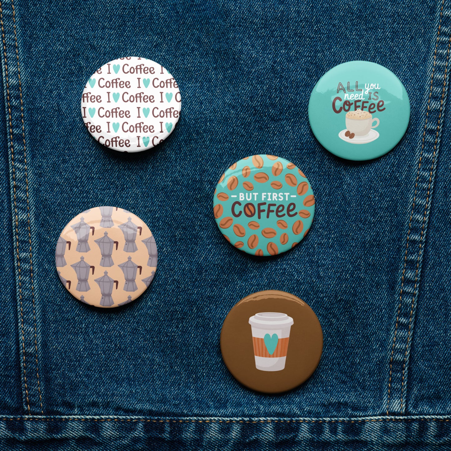 Set of coffee pin buttons